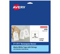 Etiquetas Avery con bordes dorados met licos y cuerdas de 5 x 8,9 cm. 40 etiquetas imprimibles con l ser o inyecci n de tinta (3326).