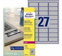 Etiquetas Avery de alta resistencia plata 63,5 x 29,6 mm, paquete de 20 unidades.