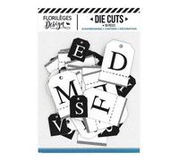 Etiquetas con texto en inglés "Florilèges Design - A la Letra 'Alfabeto, color negro y blanco