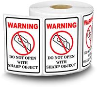 Etiquetas de advertencia industriales internacionales de 2 x 3 pulgadas "Do Not Open with Sharp Object" Etiquetas de advertencia especiales para envío de paletas pegatinas 500 unidades