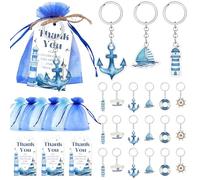 Etiquetas de agradecimiento con temática náutica, diseño de marinero, ancla, faro, velero, llavero, bolsas de regalo azules, decoraciones de fiesta del océano para baby shower, suministros de fiesta