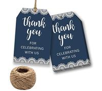 Etiquetas de agradecimiento para celebrar con nosotros, 100 etiquetas de regalo de agradecimiento azul marino para bodas, cumpleaños, recuerdos de fiesta de baby shower, etiquetas de regalo de papel