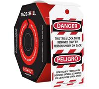 Etiquetas de bloqueo AccuformNMC 100 por rollo, biling es. Peligro. Esta etiqueta y candado solo deben ser retirados por la persona que se muestr