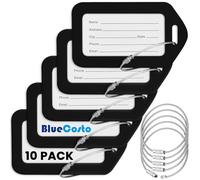 Etiquetas de Equipaje BlueCosto (Grande, Negro, 10 Uds) - Etiqueta de Maleta de Viaje con Tarjeta de Identificación de Nombre y Cierres de Metal Resistente
