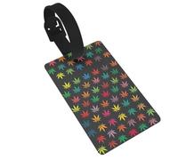 Etiquetas de equipaje coloridas con estampado de hojas de cannabis para maletas, compactas y ligeras para viajes en cruceros y aeropuertos