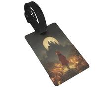 Etiquetas de equipaje con capa roja de bruja caminando por el camino oscuro, etiqueta de identificación para maleta, ideal para viajes, cruceros, mochilas, bolsas