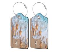 Etiquetas de equipaje con decoración de estrellas de mar y conchas marinas para maletas de cruceros. Incluyen cubierta de privacidad, tarjeta de dirección y anillo metálico. Juego de 4 unidades.