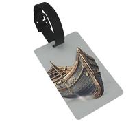 Etiquetas de equipaje con diseño de barcos vikingos antiguos con pulsera desmontable, etiquetas de bolsa de viaje, fáciles de identificar