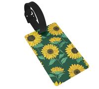 Etiquetas de equipaje con diseño de girasoles amarillos sobre verde, etiqueta de identificación de nombre, ideal para viajes, cruceros, mochilas, bolsas
