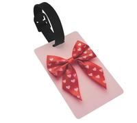 Etiquetas de equipaje con diseño de lazo rojo con corazones rosados, etiqueta de identificación para maleta, ideal para viajes, cruceros, mochilas, bolsas