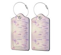 Etiquetas de equipaje con diseño de mariposas sobre lavanda y solapa de privacidad para maletas de cuero, 2 unidades