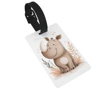 Etiquetas de equipaje con diseño de rinoceronte sonriente y sonriente, ideal para viajes, cruceros, mochilas, bolsas