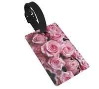 Etiquetas de equipaje con estampado de rosas frescas rosas rosadas, etiquetas de equipaje portátiles de PVC para maletas, etiqueta de maleta para bolsa de viaje