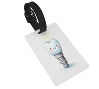 Etiquetas de equipaje con implante dental de dientes sonrientes de acuarela, etiqueta de identificación de nombre, etiquetas de maleta, ideales para viajes, cruceros, mochilas, bolsas