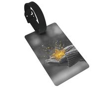 Etiquetas de equipaje con las manos sosteniendo una estrella dorada brillante, etiqueta de identificación para maleta, ideal para viajes, cruceros, mochilas, bolsas