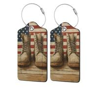 Etiquetas de equipaje con solapa de privacidad para maletas de cuero con diseño de botas de soldado americano sobre tabla, 2 unidades
