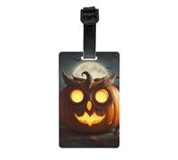 Etiquetas de equipaje de búho calabaza feliz Halloween para maletas etiquetas de identificación duraderas para bolsas fáciles de reconocer artículos esenciales de viaje, Blanco, One Size