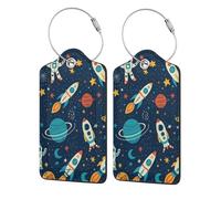 Etiquetas de equipaje de cuero con anillo de acero inoxidable de astronauta, cohete, planeta y estrella para maletas, 2 unidades