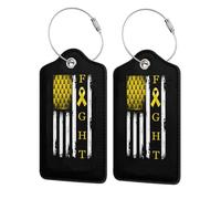 Etiquetas de equipaje de cuero con bandera estadounidense para concientización sobre el cáncer de sarcoma, con cubierta de privacidad, para tarjetas de identificación para hombres y mujeres que viaj