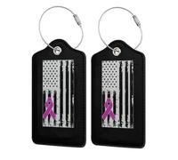 Etiquetas de equipaje de cuero con cinta de bandera estadounidense para concientización sobre el cáncer testicular con cubierta de privacidad para tarjetas de identificación para hombres y mujeres q