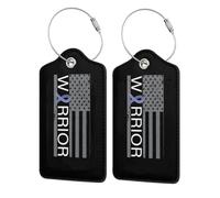 Etiquetas de equipaje de cuero con cinta de concienciación sobre el cáncer de estómago, bandera de EE. UU., con cubierta de privacidad, para hombres y mujeres que viajan