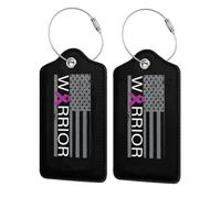 Etiquetas de equipaje de cuero con diseño de bandera de EE. UU. y cinta de concienciación sobre el cáncer testicular, con cubierta de privacidad, para tarjetas de identificación, para hombres y muje