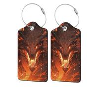 Etiquetas de equipaje de cuero para maletas, etiquetas de maleta de dragón negro magma fuego, identificadores de equipaje para maletas, etiquetas de identificación, bolsa de viaje para accesorios de