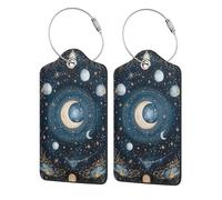 Etiquetas de equipaje de cuero sintético (2 unidades), diseño de planeta lunar de acero inoxidable para maletas, sello de viaje para mujeres y niñas.