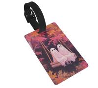 Etiquetas de equipaje de madera vieja con diseño de fantasmas rosados en columpio, etiqueta de identificación de nombre, etiquetas de maleta, ideales para viajes, cruceros, mochilas, bolsas