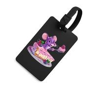 Etiquetas de equipaje de ratón con queso amarillo para maletas, etiqueta de equipaje de TPU, lindas etiquetas de etiqueta de bolsa de viaje, estilo negro