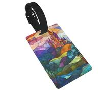 Etiquetas de equipaje, diseño de castillo medieval, con diseño de vidrieras, ideal para viajes, cruceros, mochilas, bolsas