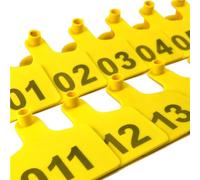 Etiquetas de identificación para animales, 100 etiquetas for orejas de ganado de plástico PE multicolor, números 001-1000, 2,95 x 2,36 pulgadas(Yellow,101-200)