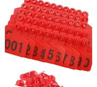 Etiquetas de identificación para animales, 100 etiquetas for orejas de ganado de plástico PE multicolor, números 001-1000, 2,95 x 2,36 pulgadas(Red,101-200)