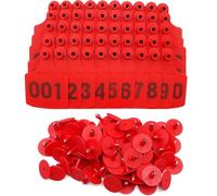 Etiquetas de identificación para animales, Etiquetas for orejas de plástico for ganado 001-2000, multicolor, 2,95 x 2,36 pulgadas(Red,101-200)