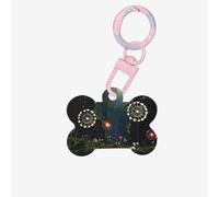 Etiquetas de identificación para mascotas, círculo de hadas, diente de león, etiquetas personalizadas para perros y gatos, acrílico en forma de hueso, rosa claro, pequeño