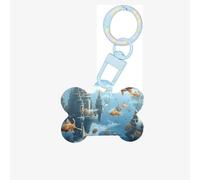 Etiquetas de identificación para mascotas, diseño de ciudad flotante de peces, escuelas en las nubes, etiquetas personalizadas para perros y gatos, acrílico en forma de hueso, azul cielo, mediano