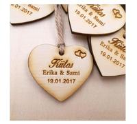Etiquetas de madera personalizadas para GUARDAR LA FECHA, recuerdo de boda, recuerdo de ducha nupcial rústica, Personalizado corazón de madera (50 Piezas)