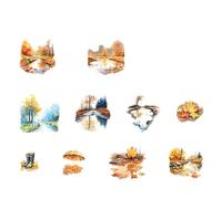 Etiquetas de paisaje artístico, hojas compactas de 80 x 80 mm para cuadernos, planificadores y proyectos creativos hechos a mano, etiquetas de PET publicadas dinámicas