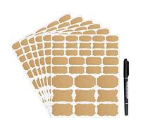 Etiquetas de papel kraft en blanco pegatinas de fantasía 192 piezas surtidas pegatinas autoadhesivas con un marcador para regalos, decoración, almacenamiento, artesanías, proyecto de bricolaje
