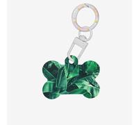 Etiquetas de perro acrílicas de 3 colores con estampado de hojas de plátano tropicales, adornos para mascotas, placa de perro en forma de hueso para collar de mascota