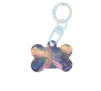 Etiquetas de perro con estampado de corazón arcoíris de moda, llavero acrílico con forma de hueso de perro, etiquetas de patrón de doble cara para perros y gatos