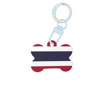 Etiquetas de perro con impresión de bandera de Tailandia, llavero acrílico con forma de hueso de perro, etiquetas de patrón de doble cara para perros y gatos