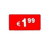 Etiquetas de Precio 1,99€ Euro Pack de 1000 Pegatinas Rectangulares Rojas Adhesivo Desplegable Price Stickers Rebajas Descuentos Oferta Liquidación