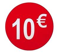 Etiquetas de Precio 10€ Euro Pack de 1000 Pegatinas Redondas Rojas Adhesivo Desplegable Price Stickers Rebajas Descuentos Oferta Liquidación