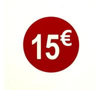 Etiquetas de Precio 15€ Euro Pack de 1000 Pegatinas Redondas Rojas Adhesivo Desplegable Price Stickers Rebajas Descuentos Oferta Liquidación