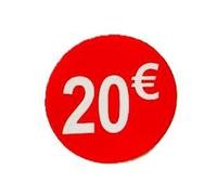 Etiquetas de Precio 20€ Euro Pack de 1000 Pegatinas Redondas Rojas Adhesivo Desplegable Price Stickers Rebajas Descuentos Oferta Liquidación