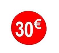 Etiquetas de Precio 30€ Euro Pack de 1000 Pegatinas Redondos Rojos Adhesivo Desplegable Price Stickers Rebajas Descuentos Oferta Liquidación