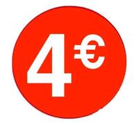 Etiquetas de Precio 4€ Euro Pack de 1000 Pegatinas Redondos Rojos Adhesivo Desplegable Price Stickers Rebajas Descuentos Oferta Liquidación