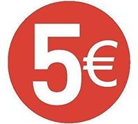 Etiquetas de Precio 5€ Euro Pack de 1000 Pegatinas Redondas Rojas Adhesivo Desplegable Price Stickers Rebajas Descuentos Oferta Liquidación