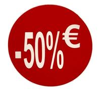 Etiquetas de Precio -50% Euro Pack de 1000 Pegatinas Redondas Rojas Adhesivo Desplegable Price Stickers Rebajas Descuentos Oferta Liquidación